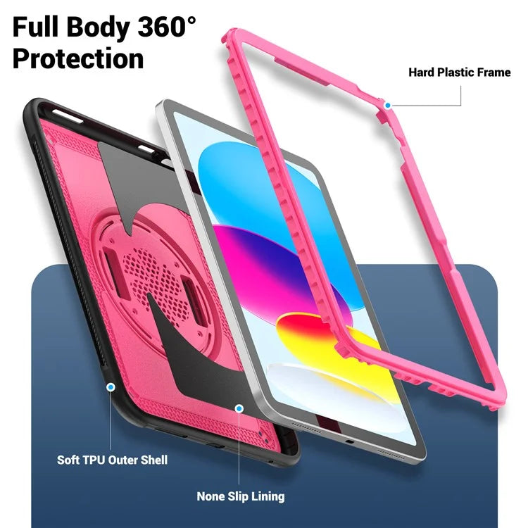 Tablet Case for iPad 10.9 (2022) (A2696) Hand Strap Kickstand PC+TPU Cover Drop-proof