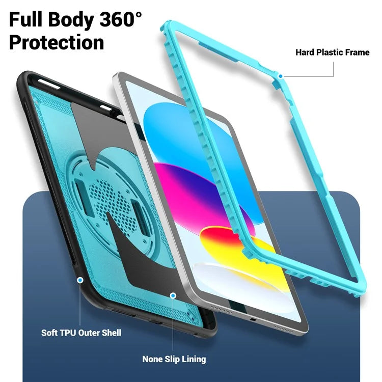 Tablet Case for iPad 10.9 (2022) (A2696) Hand Strap Kickstand PC+TPU Cover Drop-proof