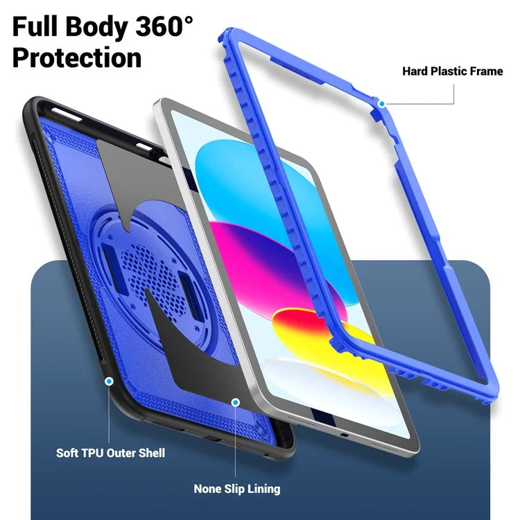 Tablet Case for iPad 10.9 (2022) (A2696) Hand Strap Kickstand PC+TPU Cover Drop-proof