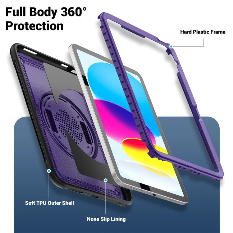 Tablet Case for iPad 10.9 (2022) (A2696) Hand Strap Kickstand PC+TPU Cover Drop-proof