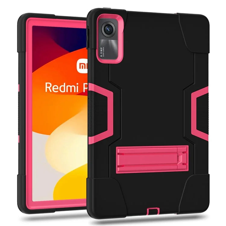 For Xiaomi Redmi Pad SE Case Shockproof Silicone + PC Tablet Cover with Kickstand  /  Rose
