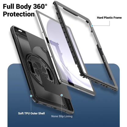 For Samsung Galaxy Tab A9+ Kickstand Cover Hand Strap Design PC+TPU Tablet Case