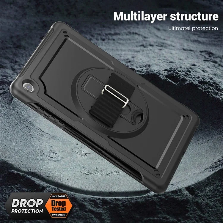For Samsung Galaxy Tab A9+ Kickstand Cover Hand Strap Design PC+TPU Tablet Case