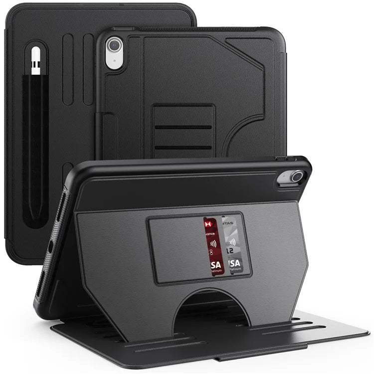 For iPad 10.9 (2022) A2696 Case with Card Holder, 5-Level Adjustable Stand Pen Slot Tablet Flip Cover