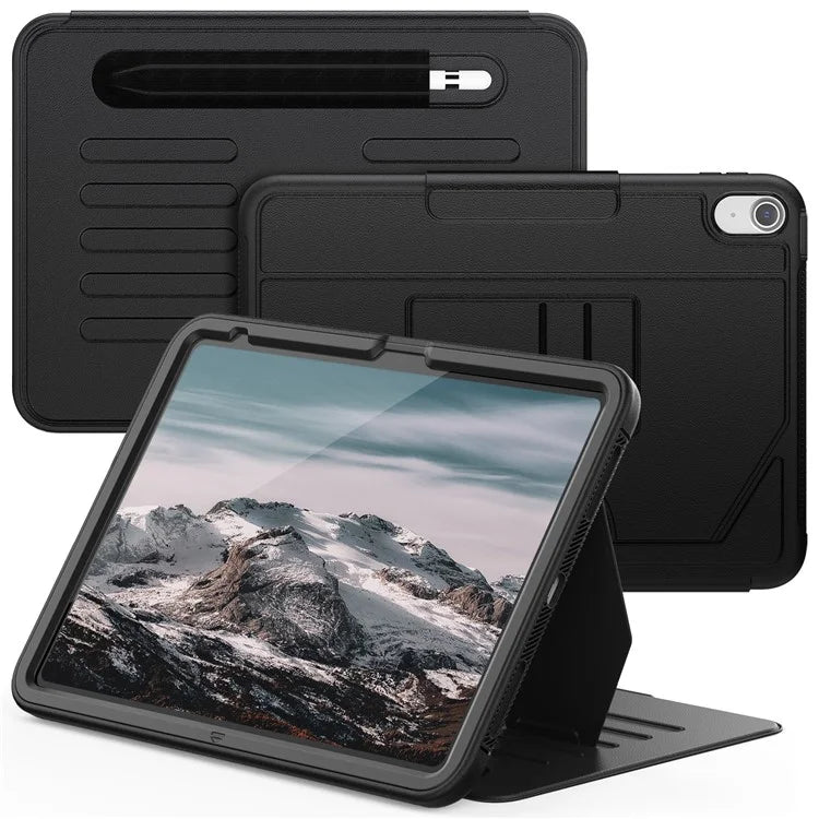 For iPad 10.9 (2022) A2696 Case with Card Holder, 5-Level Adjustable Stand Pen Slot Tablet Flip Cover