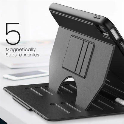 For iPad 10.9 (2022) A2696 Case with Card Holder, 5-Level Adjustable Stand Pen Slot Tablet Flip Cover