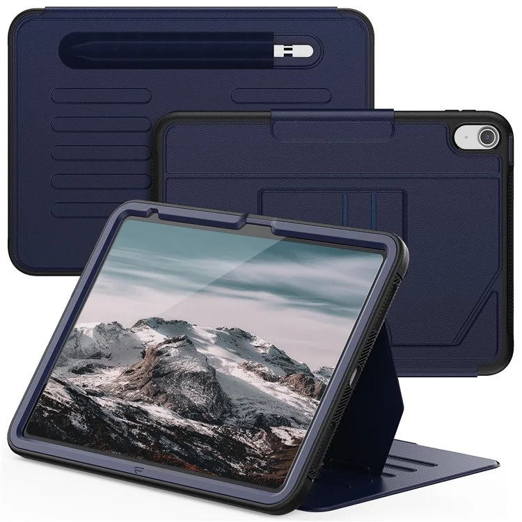 For iPad 10.9 (2022) A2696 Case with Card Holder, 5-Level Adjustable Stand Pen Slot Tablet Flip Cover