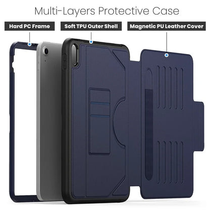 For iPad 10.9 (2022) A2696 Case with Card Holder, 5-Level Adjustable Stand Pen Slot Tablet Flip Cover