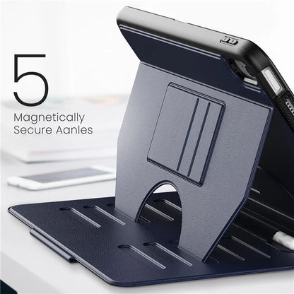 For iPad 10.9 (2022) A2696 Case with Card Holder, 5-Level Adjustable Stand Pen Slot Tablet Flip Cover