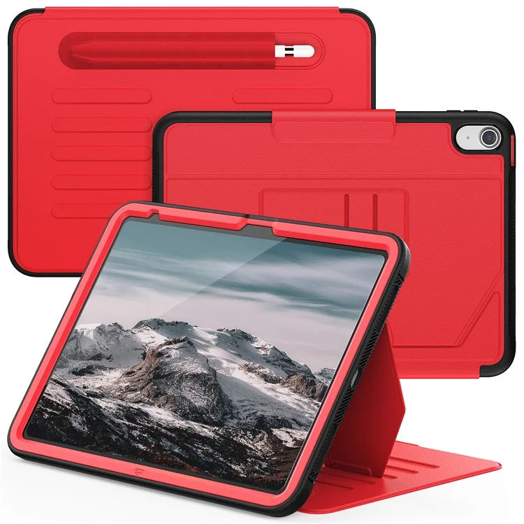 For iPad 10.9 (2022) A2696 Case with Card Holder, 5-Level Adjustable Stand Pen Slot Tablet Flip Cover
