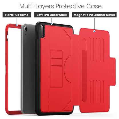 For iPad 10.9 (2022) A2696 Case with Card Holder, 5-Level Adjustable Stand Pen Slot Tablet Flip Cover