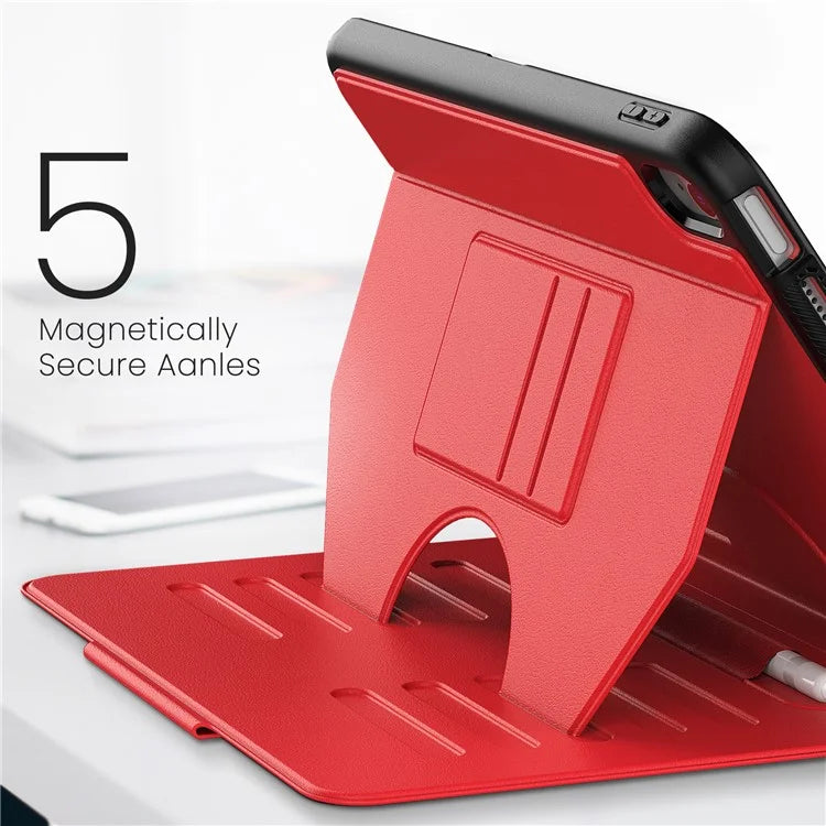 For iPad 10.9 (2022) A2696 Case with Card Holder, 5-Level Adjustable Stand Pen Slot Tablet Flip Cover