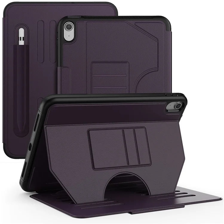 For iPad 10.9 (2022) A2696 Case with Card Holder, 5-Level Adjustable Stand Pen Slot Tablet Flip Cover