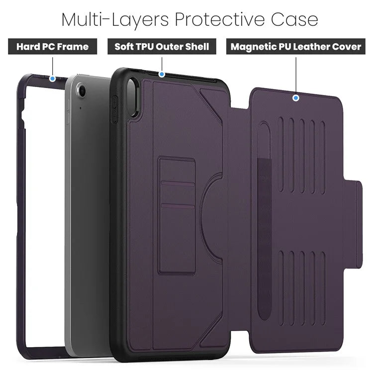 For iPad 10.9 (2022) A2696 Case with Card Holder, 5-Level Adjustable Stand Pen Slot Tablet Flip Cover