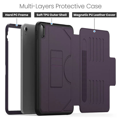For iPad 10.9 (2022) A2696 Case with Card Holder, 5-Level Adjustable Stand Pen Slot Tablet Flip Cover