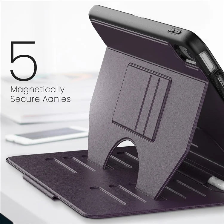For iPad 10.9 (2022) A2696 Case with Card Holder, 5-Level Adjustable Stand Pen Slot Tablet Flip Cover