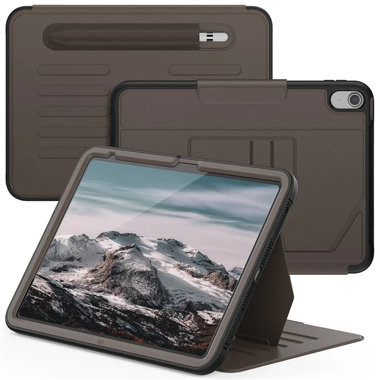 For iPad 10.9 (2022) A2696 Case with Card Holder, 5-Level Adjustable Stand Pen Slot Tablet Flip Cover