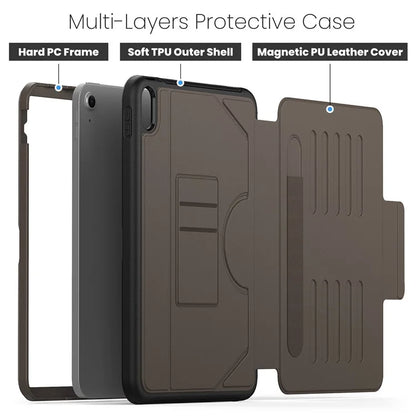 For iPad 10.9 (2022) A2696 Case with Card Holder, 5-Level Adjustable Stand Pen Slot Tablet Flip Cover