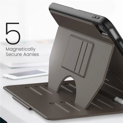 For iPad 10.9 (2022) A2696 Case with Card Holder, 5-Level Adjustable Stand Pen Slot Tablet Flip Cover