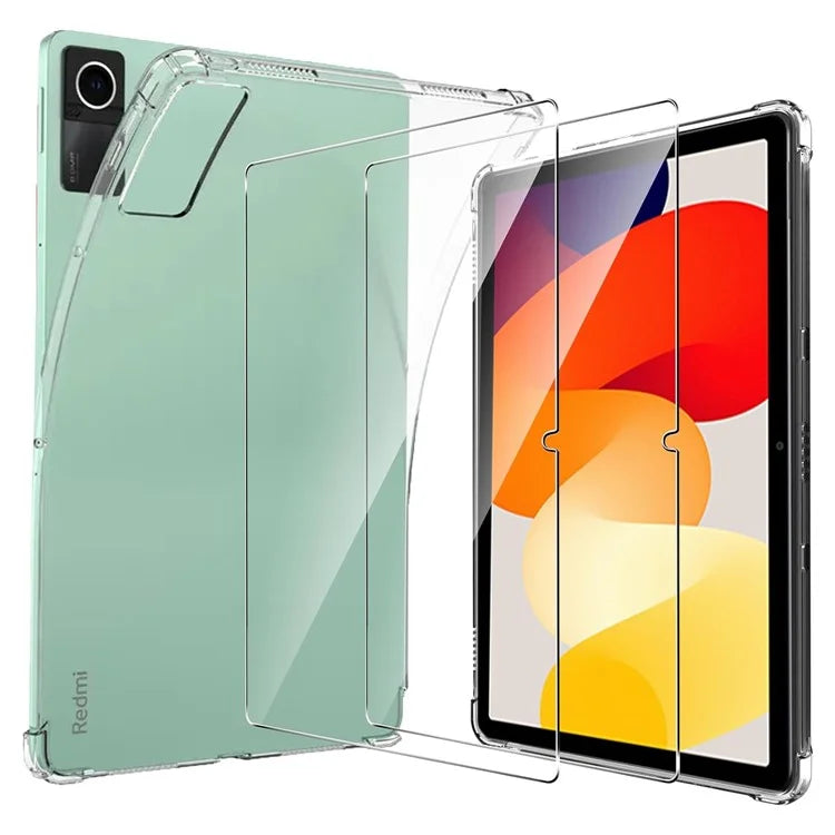 For Xiaomi Redmi Pad SE TPU Case Anti-drop Cover + 2Pcs Tempered Glass Tablet Screen Film