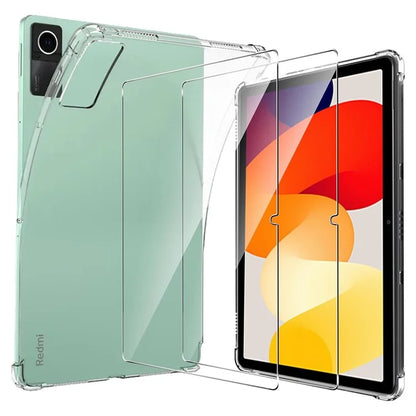 For Xiaomi Redmi Pad SE TPU Case Anti-drop Cover + 2Pcs Tempered Glass Tablet Screen Film