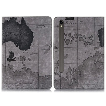 For Samsung Galaxy Tab S9 Wallet Case Map Pattern PU Leather Protective Tablet Cover