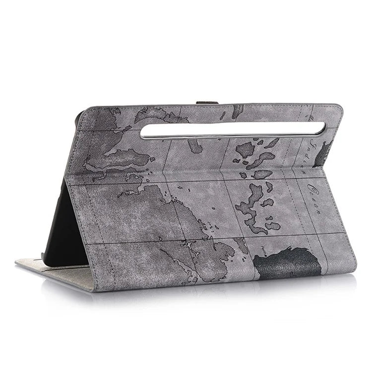 For Samsung Galaxy Tab S9 Wallet Case Map Pattern PU Leather Protective Tablet Cover