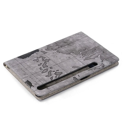 For Samsung Galaxy Tab S9 Wallet Case Map Pattern PU Leather Protective Tablet Cover