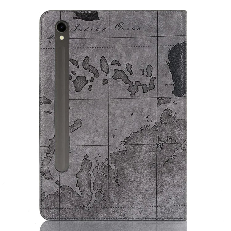 For Samsung Galaxy Tab S9 Wallet Case Map Pattern PU Leather Protective Tablet Cover