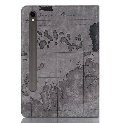 For Samsung Galaxy Tab S9 Wallet Case Map Pattern PU Leather Protective Tablet Cover