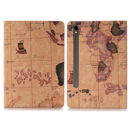 For Samsung Galaxy Tab S9 Wallet Case Map Pattern PU Leather Protective Tablet Cover