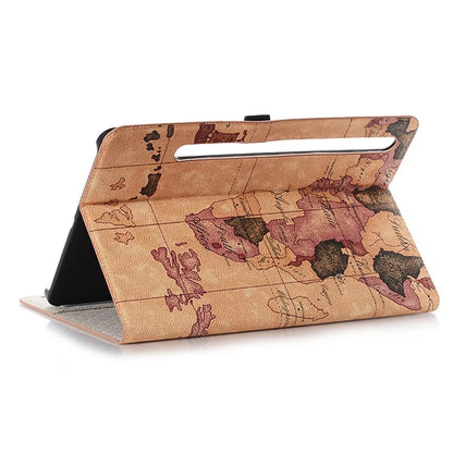 For Samsung Galaxy Tab S9 Wallet Case Map Pattern PU Leather Protective Tablet Cover