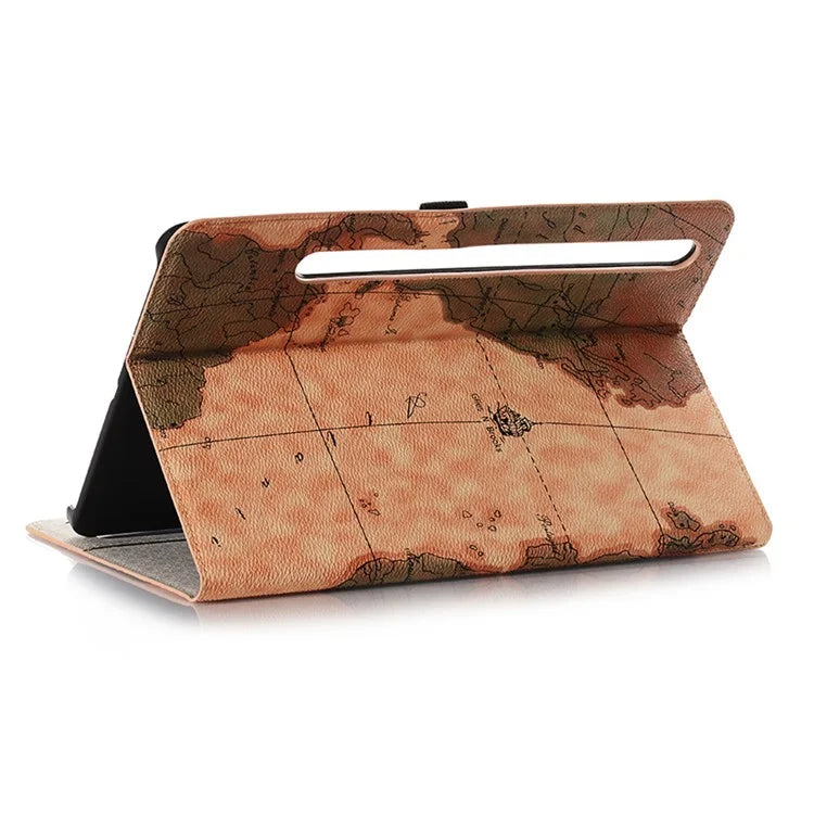 For Samsung Galaxy Tab S9 Wallet Case Map Pattern PU Leather Protective Tablet Cover