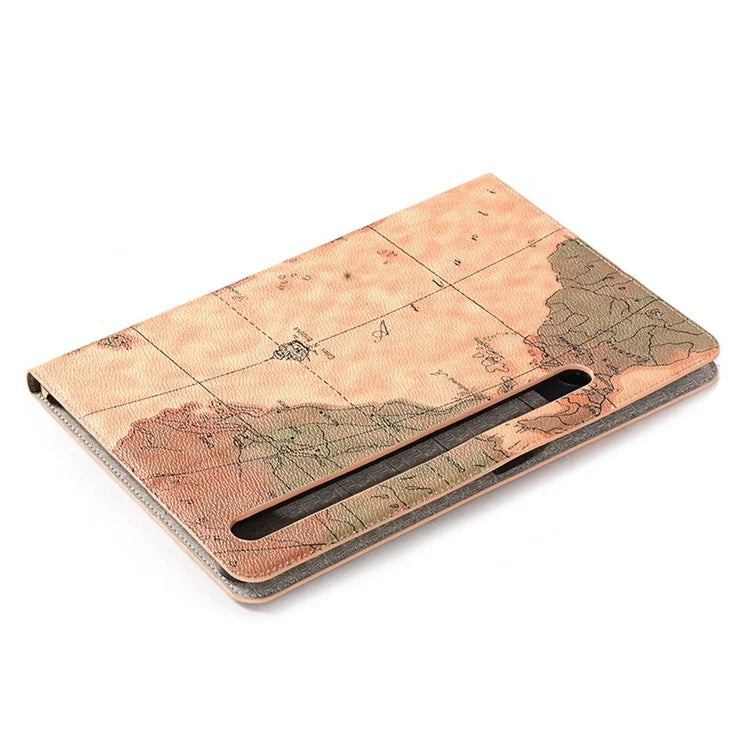 For Samsung Galaxy Tab S9 Wallet Case Map Pattern PU Leather Protective Tablet Cover