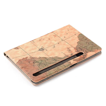 For Samsung Galaxy Tab S9 Wallet Case Map Pattern PU Leather Protective Tablet Cover