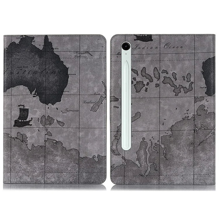 For Samsung Galaxy Tab S9 FE Protective Case Map Pattern PU Leather Tablet Wallet Cover