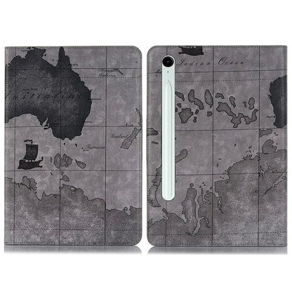 For Samsung Galaxy Tab S9 FE Protective Case Map Pattern PU Leather Tablet Wallet Cover