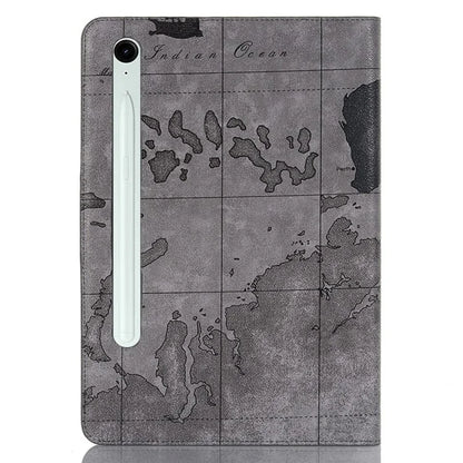 For Samsung Galaxy Tab S9 FE Protective Case Map Pattern PU Leather Tablet Wallet Cover