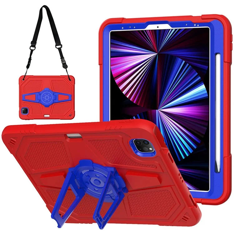 For iPad Air (2020) / (2022) / iPad Pro 11 (2020) / (2021) / (2022) Case PC+Silicone Kickstand Cover with Shoulder Strap