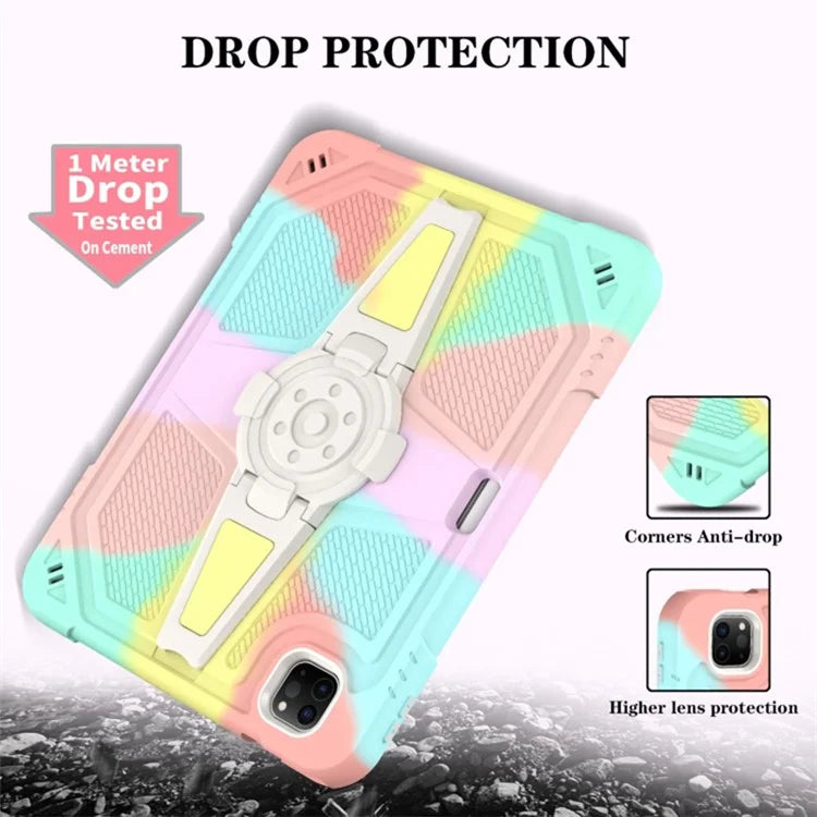 For iPad Air (2020) / (2022) / iPad Pro 11 (2020) / (2021) / (2022) Case PC+Silicone Kickstand Cover with Shoulder Strap