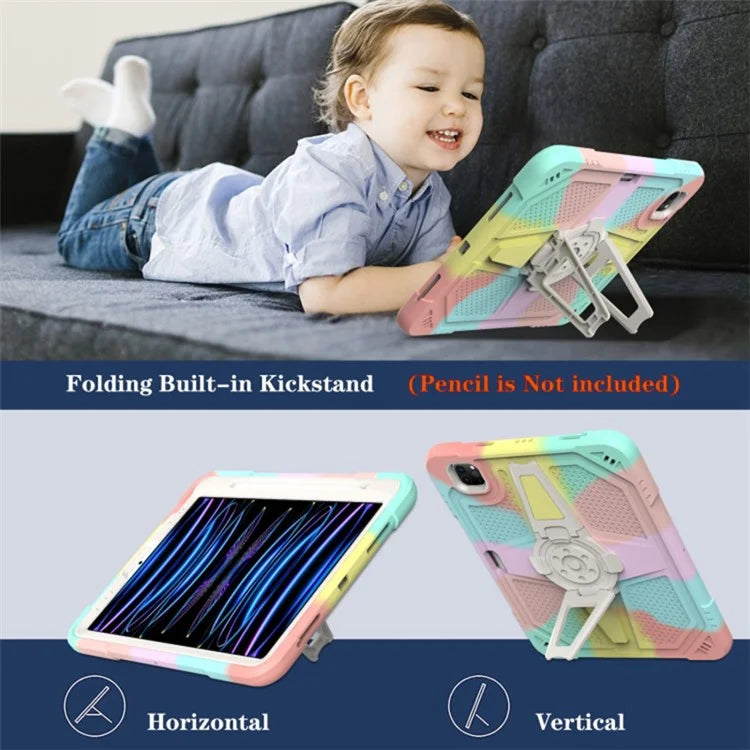 For iPad Air (2020) / (2022) / iPad Pro 11 (2020) / (2021) / (2022) Case PC+Silicone Kickstand Cover with Shoulder Strap