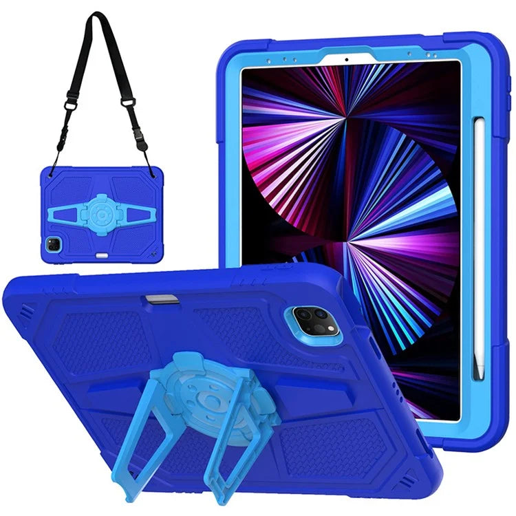 For iPad Air (2020) / (2022) / iPad Pro 11 (2020) / (2021) / (2022) Case PC+Silicone Kickstand Cover with Shoulder Strap