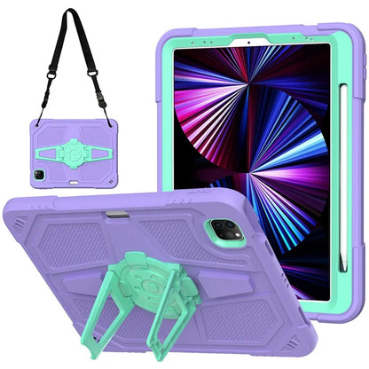 For iPad Air (2020) / (2022) / iPad Pro 11 (2020) / (2021) / (2022) Case PC+Silicone Kickstand Cover with Shoulder Strap