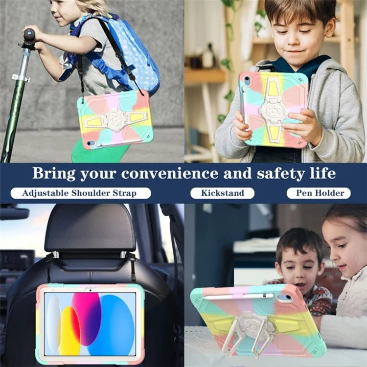 For iPad 10.9 (2022) Kickstand Case PC+Silicone Anti-drop Tablet Cover with Shoulder Strap