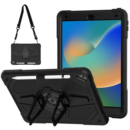 For iPad 10.2 (2021) / (2020) / (2019) Tablet Case with Shoulder Strap Kickstand PC+Silicone Cover+Blue