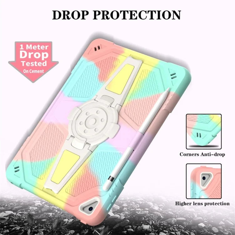 For iPad 10.2 (2021) / (2020) / (2019) Tablet Case with Shoulder Strap Kickstand PC+Silicone Cover+Blue