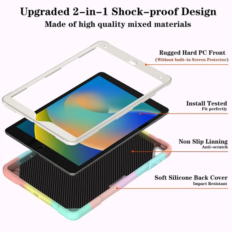 For iPad 10.2 (2021) / (2020) / (2019) Tablet Case with Shoulder Strap Kickstand PC+Silicone Cover+Blue