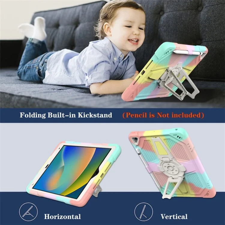For iPad 10.2 (2021) / (2020) / (2019) Tablet Case with Shoulder Strap Kickstand PC+Silicone Cover+Blue