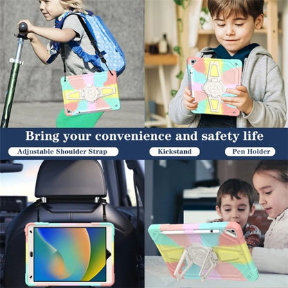 For iPad 10.2 (2021) / (2020) / (2019) Tablet Case with Shoulder Strap Kickstand PC+Silicone Cover+Blue