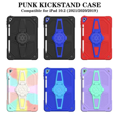 For iPad 10.2 (2021) / (2020) / (2019) Tablet Case with Shoulder Strap Kickstand PC+Silicone Cover+Blue